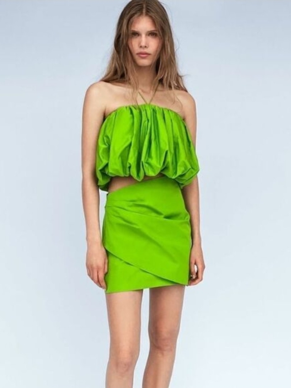 Bright Green Zara limited Edition Draped Mini Skirt Size L LIKE NEW